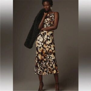 Anthropologie Conditions Apply Brown High Neck Sleeveless Midi Slip Dress NWT